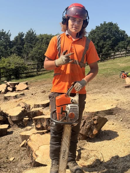 A member of the Chevin team in protective equipment on a tree surgery job